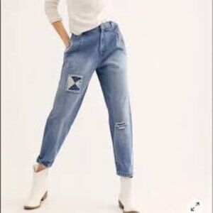 Free People Size 26 Down to‎ Earth Patchwork Jeans Light Wash Distressed